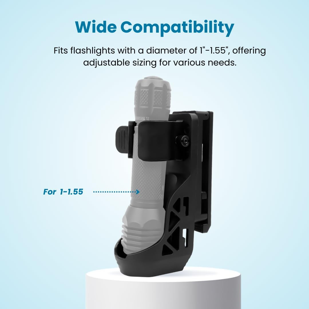 Flashlight Holster for Belt, Flashlight Holder with Lever Side Lock System Rotatable Torch Holder Fit for 1"-1.55" Dia. Flashlight