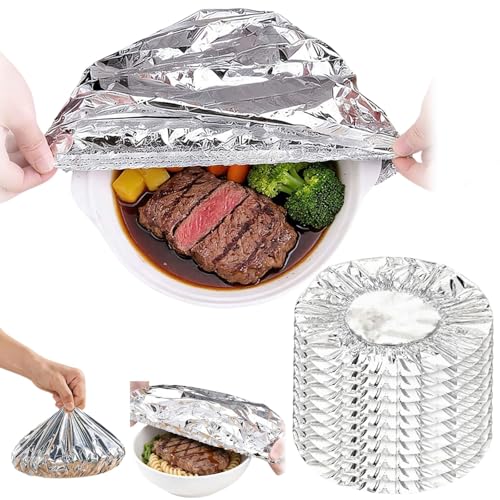 30 Pieces Reusable Aluminum Foil Food Covers 2026 New Aluminum Foil Heat Retaining Covers for Meals Vegetables Fruits Leftovers Storage (30 Silver)