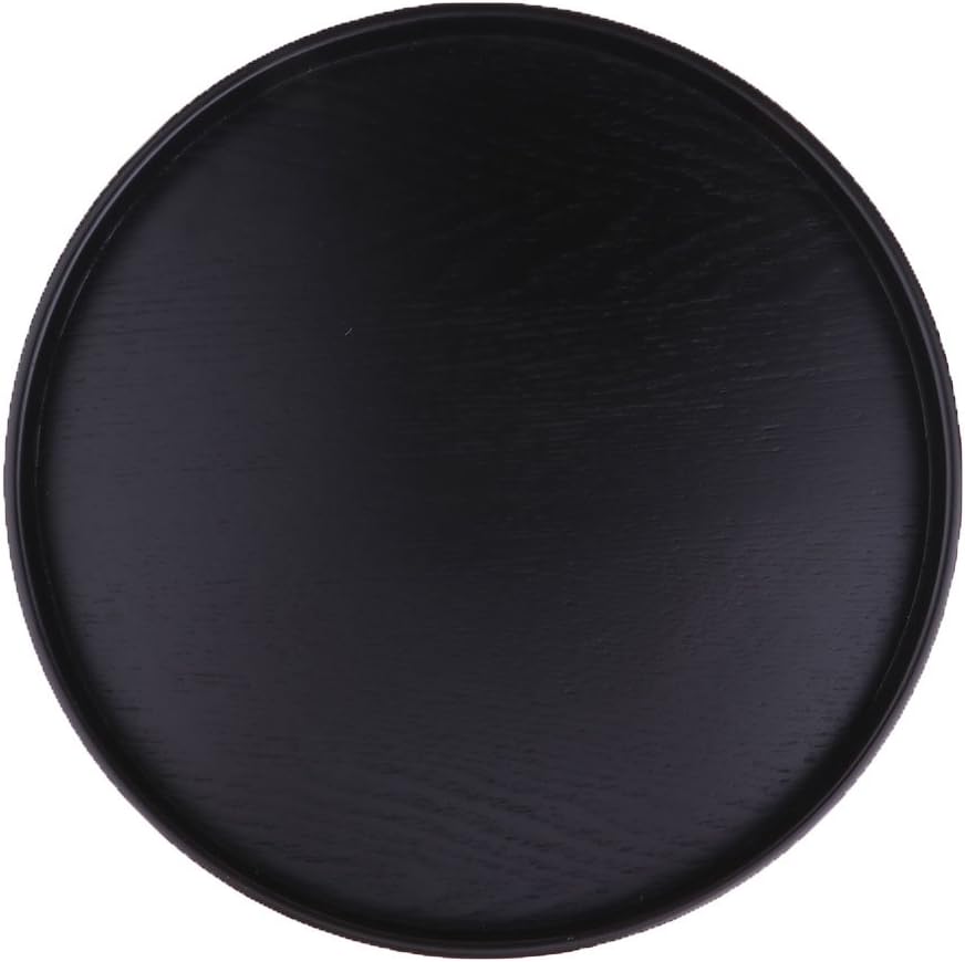LEIPUPA YIJU Serving Tray Wooden Tray Made of Wood, Very Decorative, Round for Food, Coffee, Black, 24x2cm : Home & Kitchen