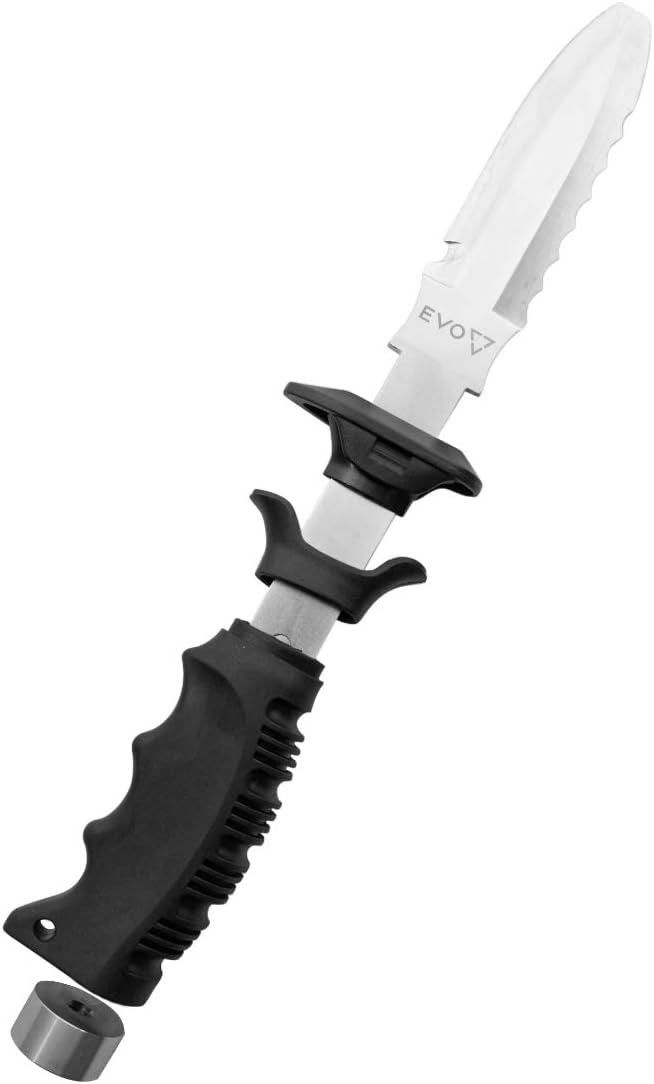 EVO 420 Stainless Blunt Scuba Dive Knife - 5" Premium Diving Knife with Blunt Tip, Serrated Top Edge, and Built-in Line Cutter - Scuba and Snorkeling Gear - Underwater Equipment and Accessories