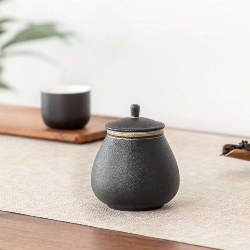 LAPADULA Pojemnik na herbatę czarna ceramika luzem pojemnik do przechowywania herbaty słoik złoty malowany herbata zamknięty słoik ceramiczny duży retro dom chiński zestaw do herbaty słoik do