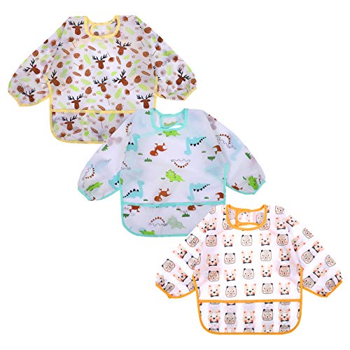 Accmor 3 Pack Long Sleeve Bibs, Baby Smock Waterproof...