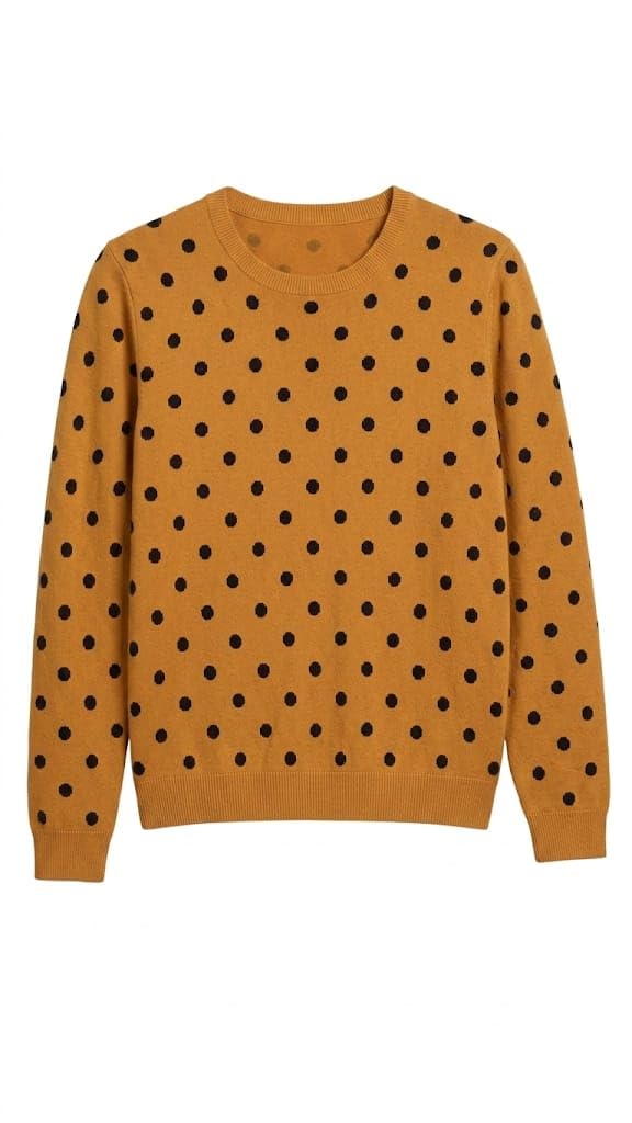 Women's Polka Dot Knit Pullover Sweater, Mustard Yellow with Black Dots, Crew Neck, Long Sleeve, Size XL-image-18