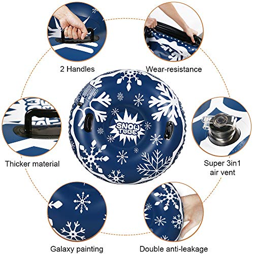 Winzwon Snow Tube for Adults and Kids 47 inch Large Heavy Duty Inflatable Snow Sledding Tube with Handles for Winter Christmas Snow - Thumbnail 3