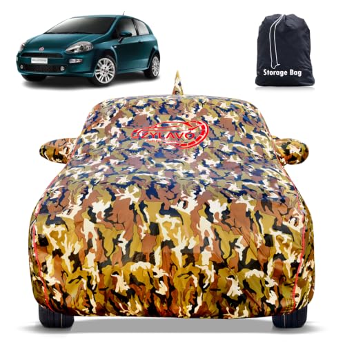 Image of Car Cover for Fiat Punto | 100% Waterproof Premium Full Body Cover with Mirror Pockets, Triple Stitched, Bottom Elastic, UV, Dust & Scratch Protection, Belt & Buckle (Jungle Print)