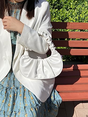 Verdusa Women's Ruched PU Leather Shoulder Handbags Y2k Top Handle Crescent Clutch Purses3