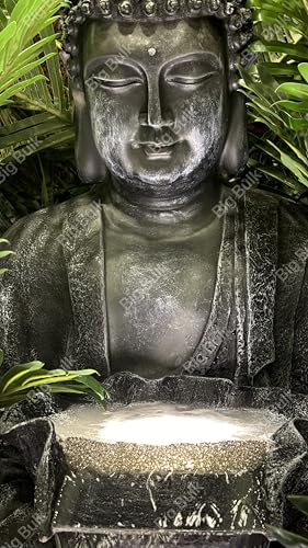 Image of Big Kamal White Buddha Fiber Indoor Outdoor Fountain with Led Lights for Home Decor and Office Decoration Or Gifting (72 x 66 x 114 cm) (Big Lotus Buddha Antique Brown)