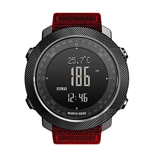 TJW Reloj Digital para Hombre con Brújula, Reloj Inteligente Multifuncional Deportes Aire Libre Correr Nadar Altímetro Barómetro Podómetro Resistente Agua 50 M Relojes Tácticos Ejército Militar (Red)