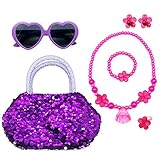 Elesa Miracle Kids Little Girl Toy Playset Sequins Handbag + Heart Sunglasses + Necklace Bracelet and Clip on Earrings Value Set, Purple