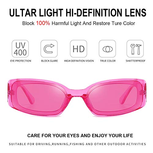 Dollger Rectangle Sunglasses for Women Men Retro Chunky Y2K Sunglasses Rectangular 90s 00s sunglasses Pink3