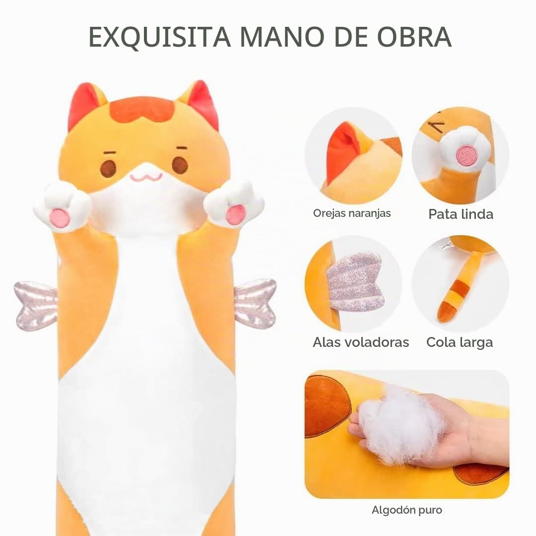 Mewaii Stofftiere Katzen Orange 130CM Plüsch Kissen Lang Kätzchen Plüschtier Ausgestopftes Tier Spielzeug Kuschelkissen Geschenk Plüschkissen