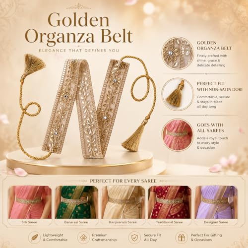 Image of Perfect Golden Vaddanam and Kamarbandh | Women's Saree Belt for Ethnic Wear | Saree Belt for Women, Waist Belt