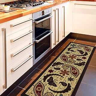 Ottomanson Sara's Kitchen Paisley Design Mat Runner Rug with Non-Skid (Non-Slip) Rubber Backing, 50 cm x 150 cm, Beige