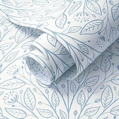 Safiyya Peel and Stick Wallpaper Boho Modern Blue Leaf Fanshaped 78.7"x17.3" Contact Paper Peel and Stick Wall Paper Self Adhesive Removable Wallpaper for Bedroom Bathroom Vinyl Roll