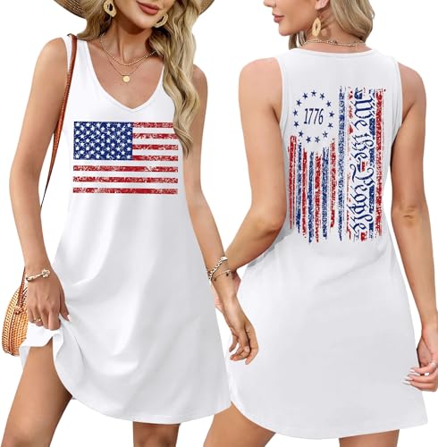 Image of NEWWEN American Flag Dress Women 4th of July Sleeveless Tank Dress 250 Anniversary USA Patriotic Summer Sundress