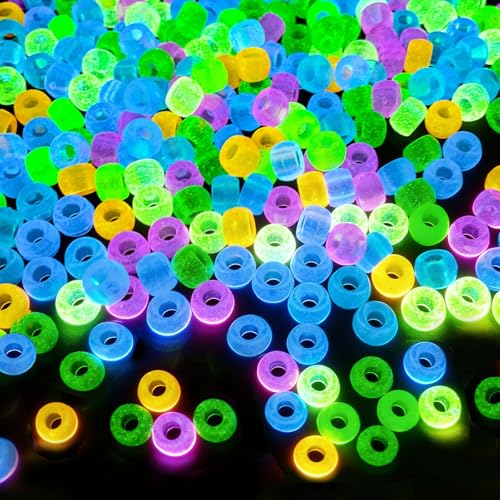Glow in the Dark Pony Beads Bulk 900 Pcs Beads for Necklace Jewelry Making Earring Hair Braiding Bracelets Making Kits Hair Bead Bracelet Beads Plastic Beads for Crafts Braids Girls