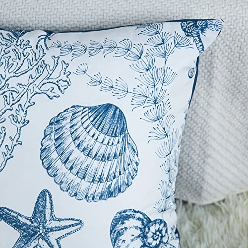 Tritard Coastal Nautical Throw Pillow Covers Set of 2 Ocean Themed Beach Outdoor Seashells Couch Pillow Cases Starfish Seahorse Coral Sofa Cushion Cover for Patio Bedroom Living Room, 18" x 18" - Image 5