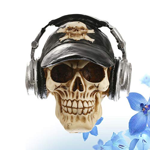 Halloween 1PC Caveira criativa de resina com fone de ouvido Halloween caveira adereços decoração crâ