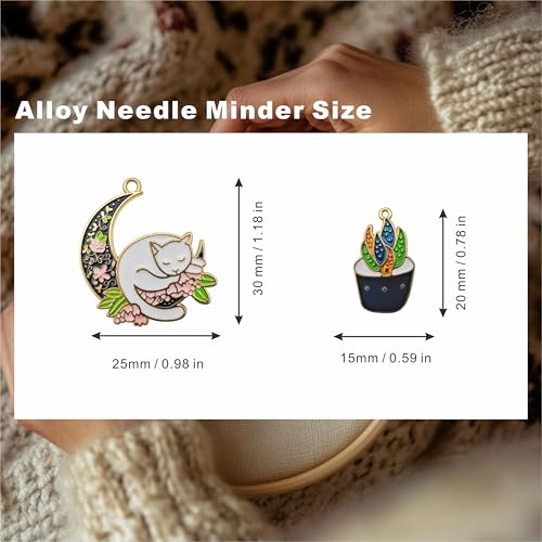 Image of Lovely Moon Cat Needle Minder Magnetic for Cross Stitch, Flower Cat Needle Holder for Embroidery Needlework，Needlework and Embroidery Accessories（2 PCS）