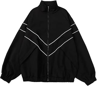 Pbkabiug Vintage Women\'s Hip Hop Style Patchwork Windbreak Unisex Streetwear Lightweight Bomber Jacket