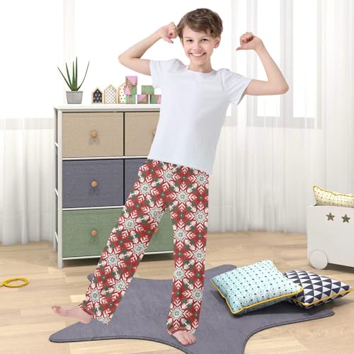 Christmas Pajama Pants Pattern Red Christmas Tile Snowflake Long Sleep Pants Lounge Bottoms3