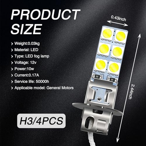 Sephile SEP97 4 Pcs Car H3 Fog Lamp, 12Smd-5050 Chip High-Bright Anti-Fog And Waterproof Light Bulb thumb #1