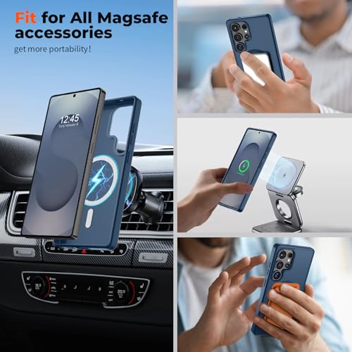 Image of SUPFINE Magnetic for Samsung Galaxy S25 Ultra Case with Screen Protector, (Built-in Magnets) (Military Grade Drop Protection) Slim Translucent Shockproof Phone Case,Sapphire Blue