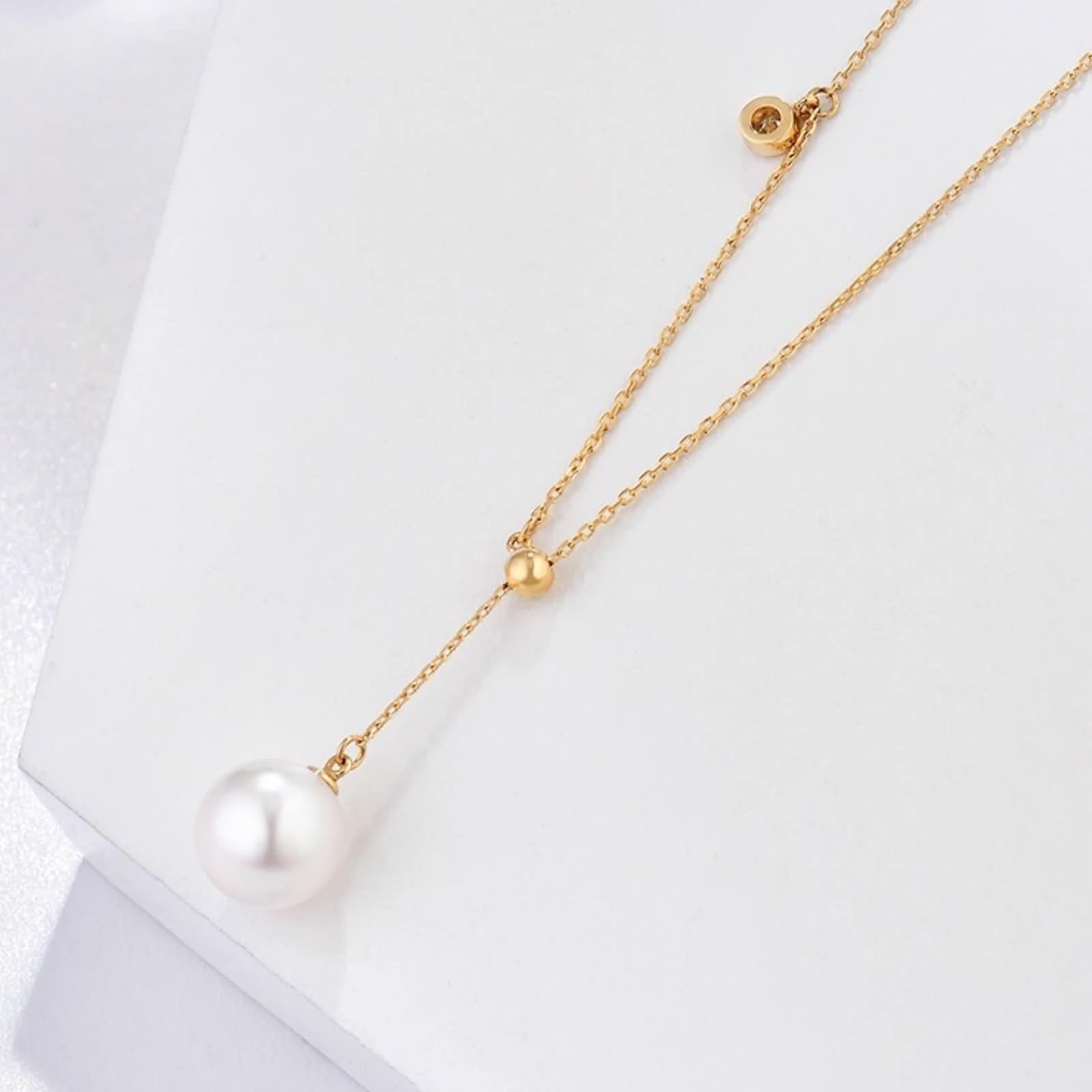 Damski łańcuszek na szyję, naszyjnik w stylu vintage, 8,5 mm, naszyjnik z pereł Y, ze szlifem okrągłym, diamentowym żółtym złotem