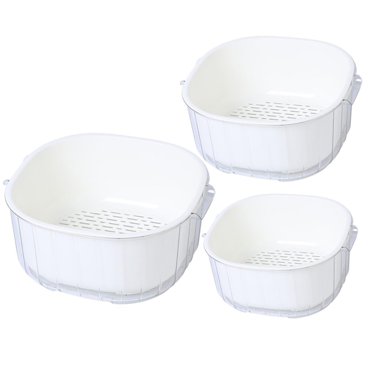 3 Pièces Panier Égouttoir Cuisine Double Couche en PP PET Blanc