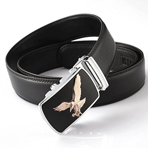 Fashion Men's Leather Belt Sliding Buckle Ratchet Belt Automatic Buckle Belt (115cm, PZD402501)