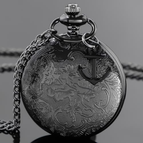 Image of Tiong Pocket Watch Anchor Pattern Design Roman Numerals Quartz with Chain Birthday Gifts