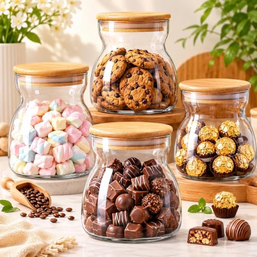 Image of MARTVIA Glass Food Storage Jars with Bamboo Lids 650ml Set of 2, Wide Mouth Lid Jar for Home Kitchen,Flour, Sugar, Coffee, Pasta, Oats, Grains, Cookies, Snacks (Barell 650 ML Jar, SET OF 2)