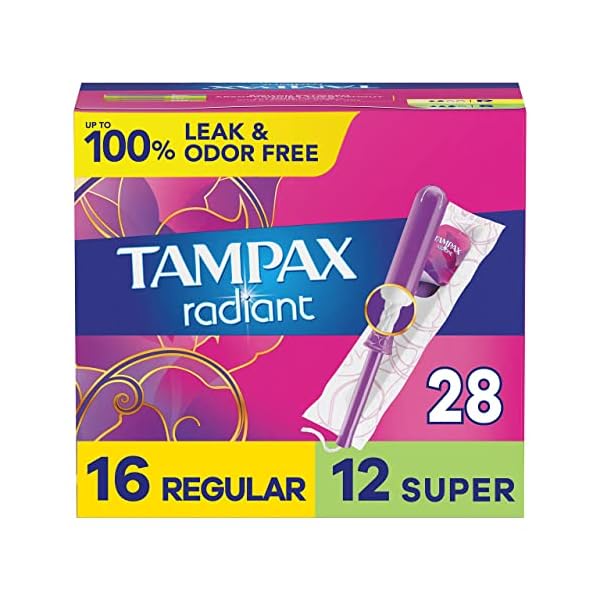 Tampax Radiant Tampons Multipack mit Auslaufschutzgeflecht, regulär/super Saugfähigkeit, mit Auslaufschutzgeflecht, geruchlos, 28 Stück