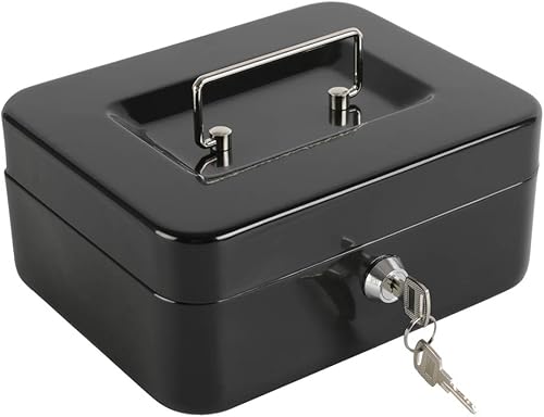 Miniatura 14 de xydled Caja fuerte grande de acero con cerradura con bandeja extraíble para monedas y cerradura de llave, 9.84"x 7.87"x 3.54" pulgadas, azul