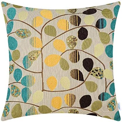 CaliTimeCushion Cover Throw Pillow Case Shell for Couch Sofa Home Decoration Luxury Chenille Cute Leaves Both Sides 20 X 20 Inches Multi Color