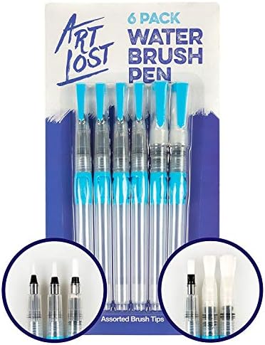 Art Lost 6-Piece Waterbrush Pen Set - Assorted Tips For Enhanced Creativity - Portable, Easy Clean, Maximum Durability