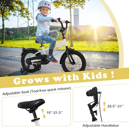 Image of Olakids Kids Bike, 12 14 16 18 Inch Toddlers Bike with Training Wheels Safety Bell Adjustable Seat and Handlebar, Handbrake and Coaster Brake, Children's Bicycle for Boys Girls