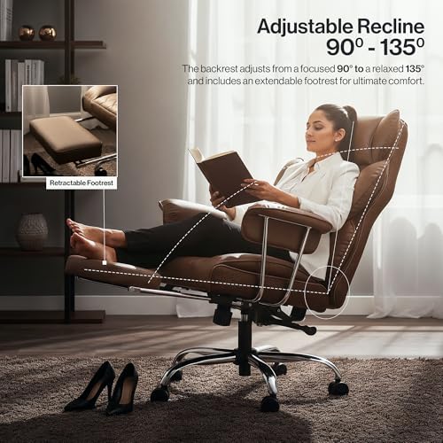 Image of DROGO Ergonomic Office Chair for Work from Home 400LBS, PU Leather Computer Chair for Study with High Back, Cushion Seat, Armrest, Head & Lumbar Support | Gaming Chair with Footrest & Recline (Tan)