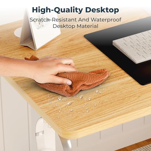 Image of Adjustable Stand Up Desk with Memory Preset, 55 x 24 Inch Standing Desks Electric Desk for Home Office with Splice Board (Maple)