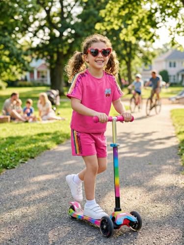 Image of WELAKEN Girls 2 Piece Outfit Kid Toddler Heart & Rainbow Sequin Striped T-shirt and Shorts Clothing Set
