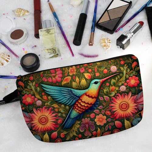 Floral Hummingbirds Makeup Bag Colorful Hummingbird Small Organizer Bag Zipper Pouch Floral Hummingbirds Cosmetic Bag Present for Women Friends Bird Lovers3