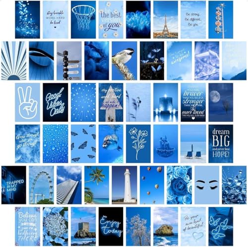 Blue Wall Collage Kit - 50 Trendy Aesthetic Posters for Teen Girl...