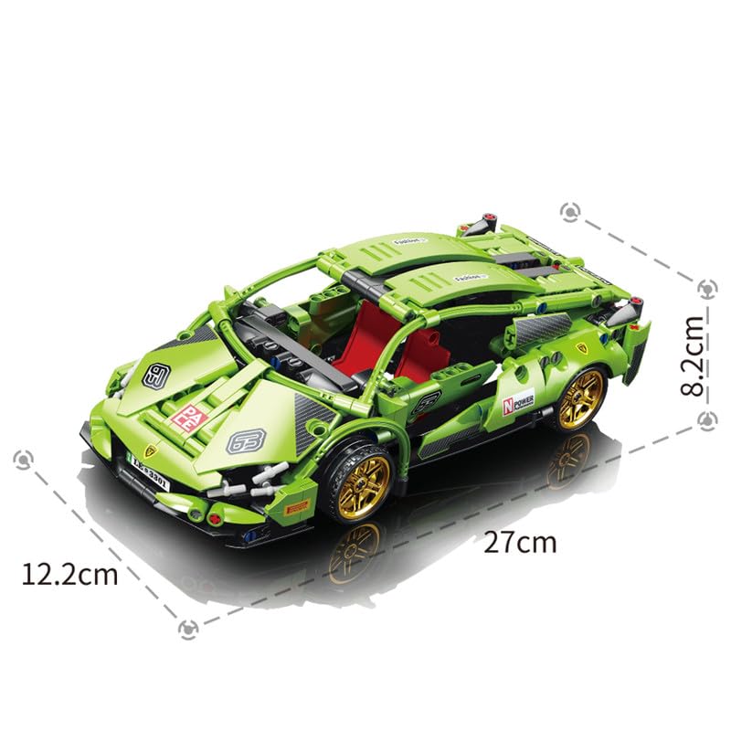 Image of 1:18 DIY Blocks Pull-Back Car - Green | Buildable Construction Toy Car Kit | Friction-Powered Remote-Free Racing Vehicle for Kids | Educational STEM Toy for Boys & Girls
