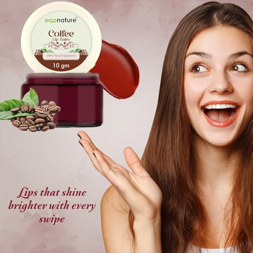 Image of Econature Herbals Madhuadhar Coffee Lip Balm with Beetroot, Natural Moisturizer for Dry and Chapped Lips, Dark Lip Lightening, 10g