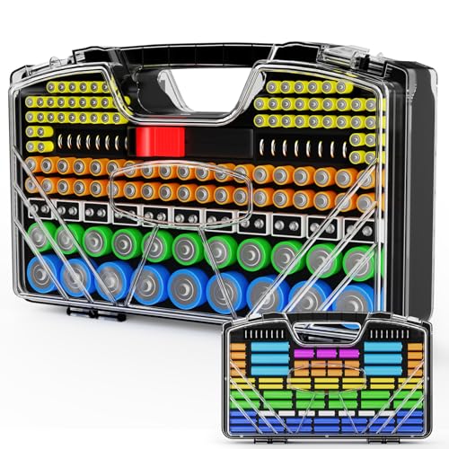 Battery Storage Case with Battery Tester- 285 Batteries Double-Sided Battery Organiser Storage Holder Box Holds AA AAA 4A C D Cell 9V 3V Lithium LR44 CR2 CR123 CR1632 18650 Button