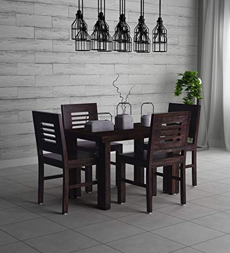 Image of SHRI MINTU'S ART Solid Sheesham Wood Dining Table 4 Seater | Four Seater Dinning Table with 4 Chairs for Home | Dining Room Sets for Kitchen & Restaurants | Rosewood, Walnut Finish