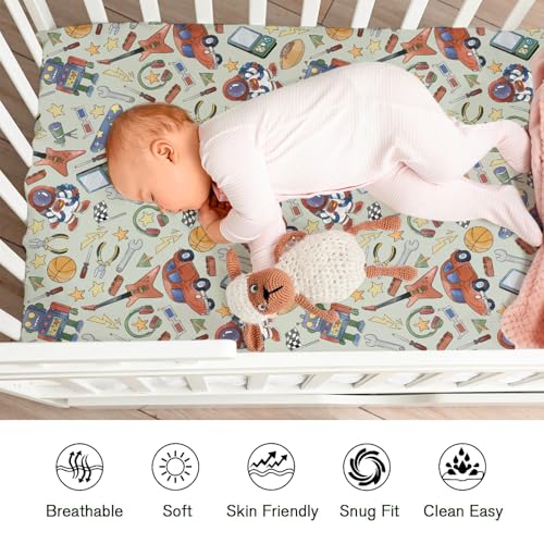 Image of Robot Spaceman Fitted Baby Crib Sheet for Girl Boy 52 inchx28 inch Sports Music Cars Games Astronaut Space Crib Mattress Covers Soft Breathable Baby Sheets for Standard Crib Mattress & Toddler Bed Mattress