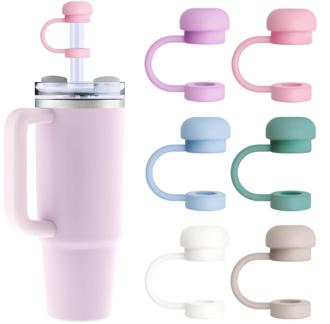 GLAMFIELDS6Pcs Straw Topper Cap for Stanley Tumbler 40-20 oz, 0.4in 10mm Soft Silicone Straw Covers for Stanley Cup Accessories, Dust-proof