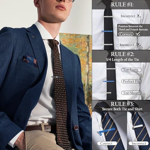 Tie Clips for Men, 10 Pcs Smooth Tie Bar Set, Silver Pisa Corbatas de hombre, Gift Boxed, Ideal for Wedding, Anniversary4