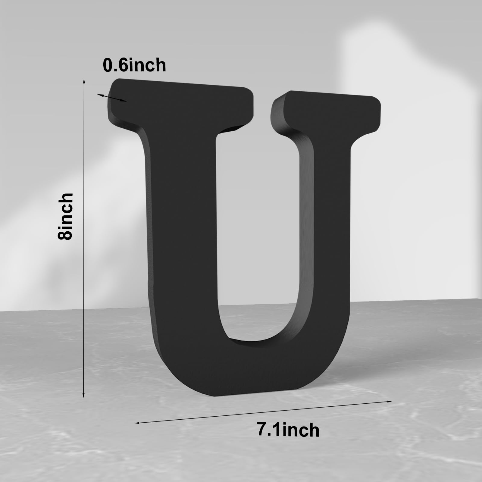 Aruatu 8 Inch Black Wood Letters Unfinished Wood Letter for Wall Decor Decorative Standing Letter Large Letters for wall Decoration for Craft Home Party Projects (U) - Image 2
